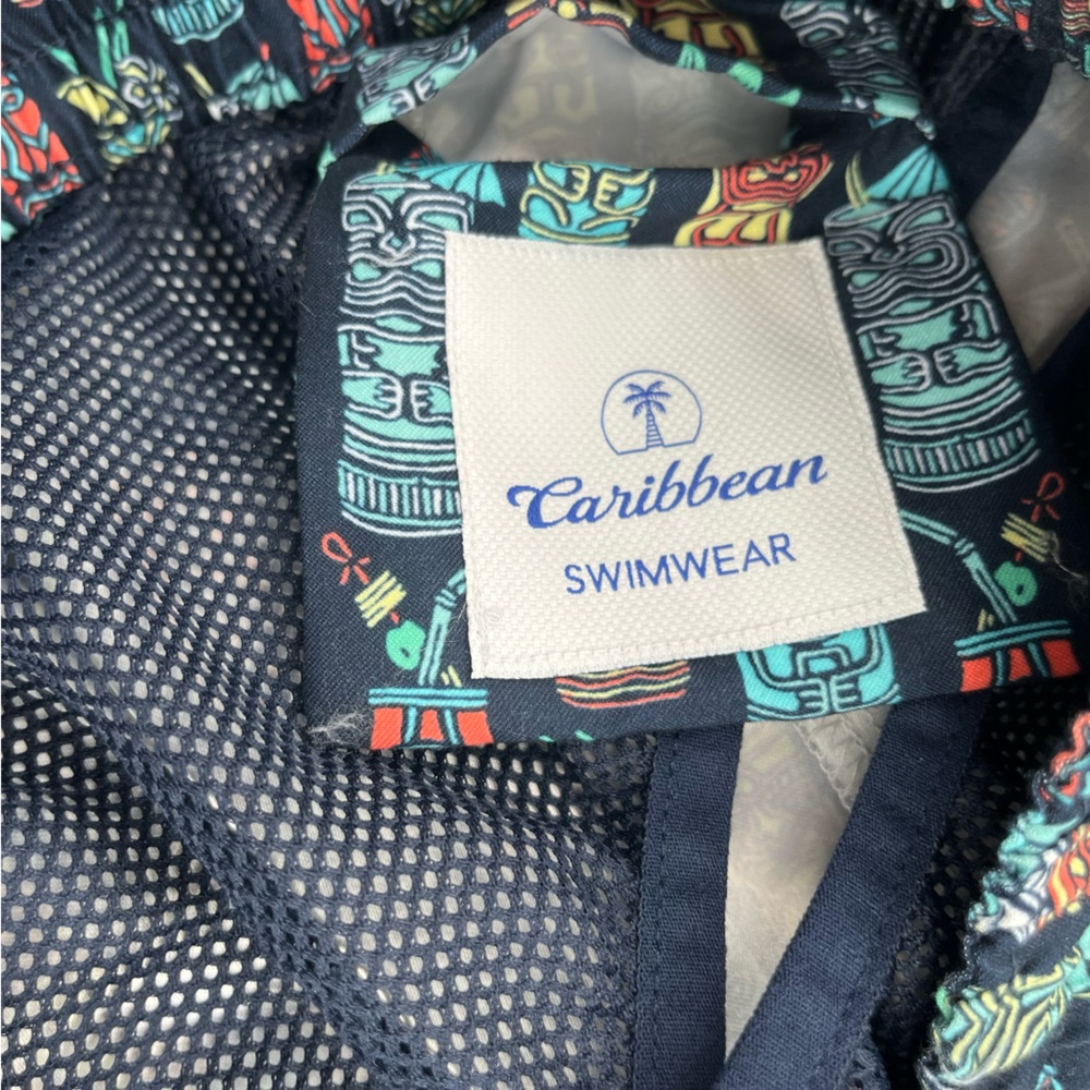 NEW Roundtree & York Caribbean Swim Trunks Mens Big Tall 4XB Tiki Navy Turquoise - Picture 11 of 12